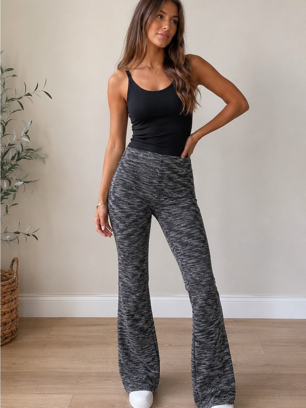Zara Black & Gray Marl Flared Track Pants